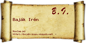Baják Irén névjegykártya